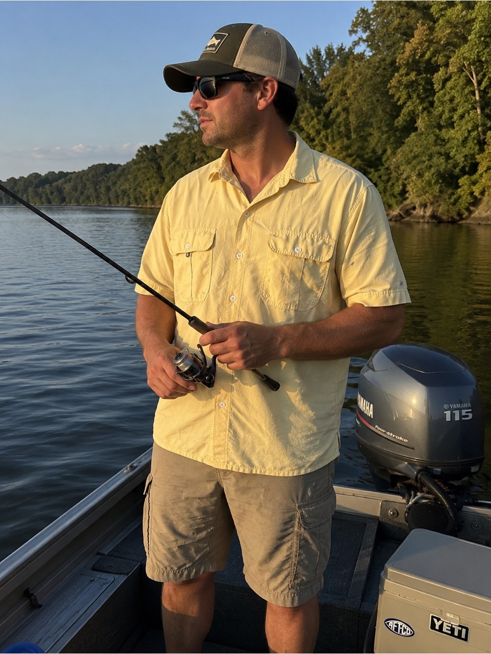 Izod Saltwater Performance Shirt in Pale Yellow with Light Blue Trim